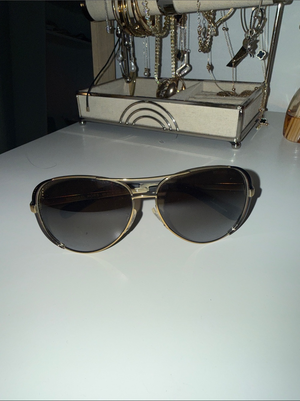 Coach Gold Metal Aviator Sunglasses with Dark Lenses